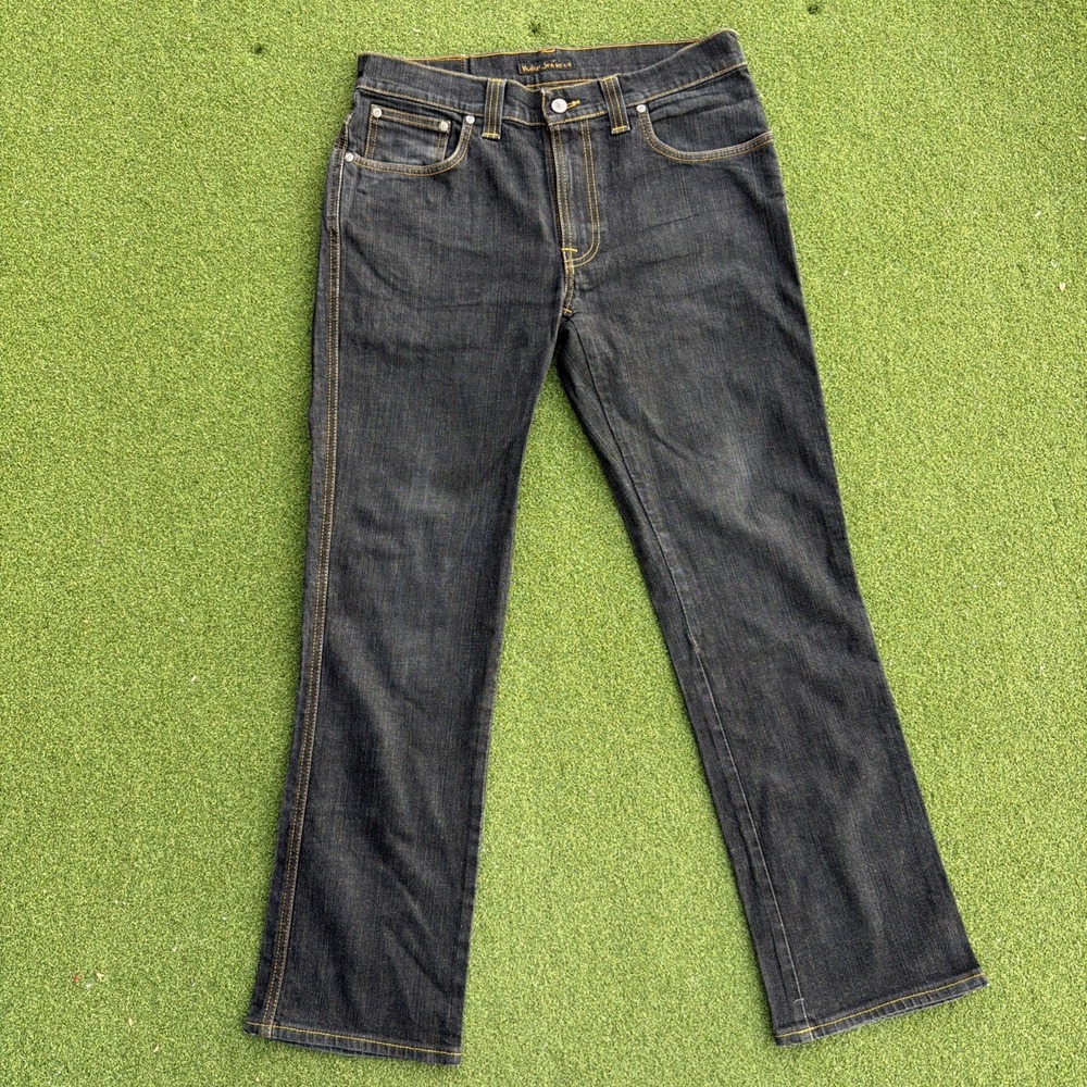 NUDIE Denim Gray SLIM JIM DRY BLACK Jeans Size 34/34 (True 32/32)